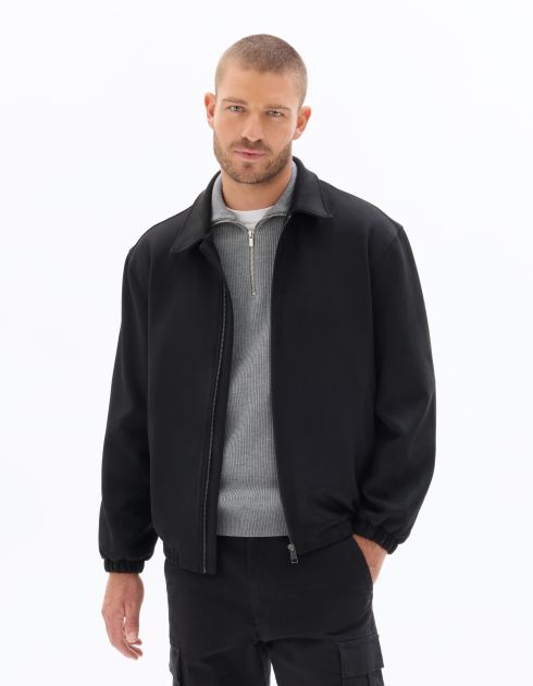 Veste effet daim col bomber - noir