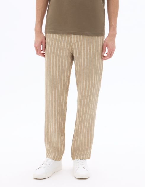 Pantalon rayé 100% lin - marron