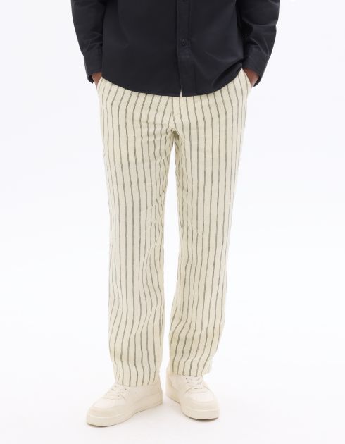 Pantalon rayé 100% lin - blanc