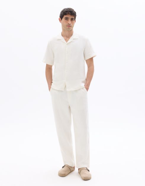Pantalon relax 100% coton jacquard - blanc