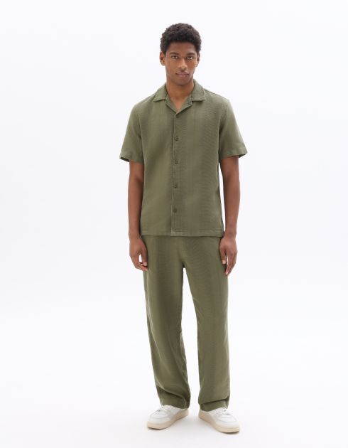 Pantalon relax 100% coton jacquard - kaki