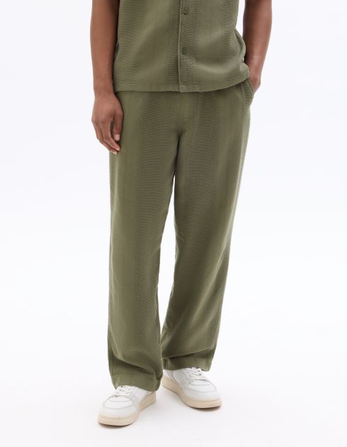 Pantalon relax 100% coton jacquard - kaki