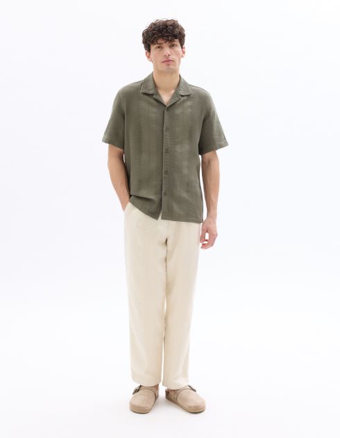 Pantalon relax 100% coton jacquard - beige