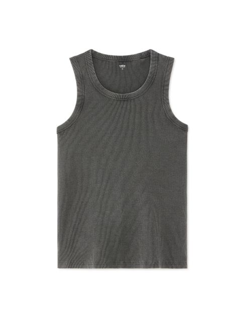Débardeur slim côtelé et délavé en coton stretch - gris