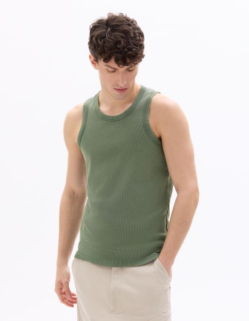 Débardeur slim côtelé et délavé en coton stretch - vert