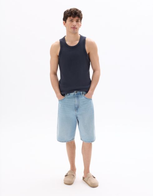 Débardeur slim côtelé et délavé en coton stretch - marine