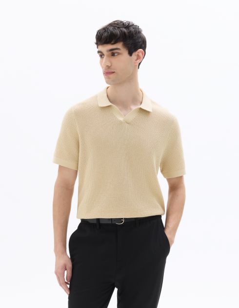 Polo regular 100% coton effet gaufré - beige