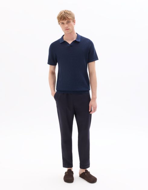 Polo regular 100% coton effet gaufré - bleu marine