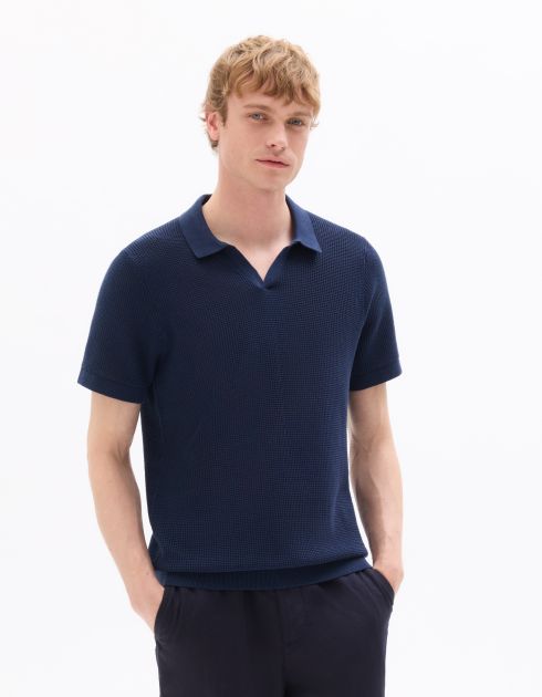 Polo regular 100% coton effet gaufré - bleu marine