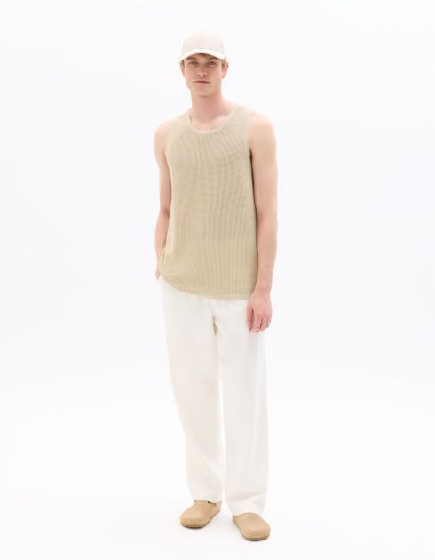 Débardeur col rond slim en maille - beige clair
