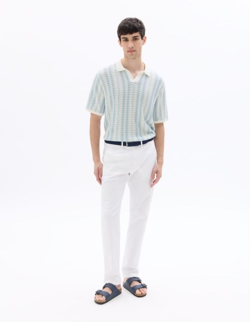Polo regular en maille rayée et texturée - bleu clair