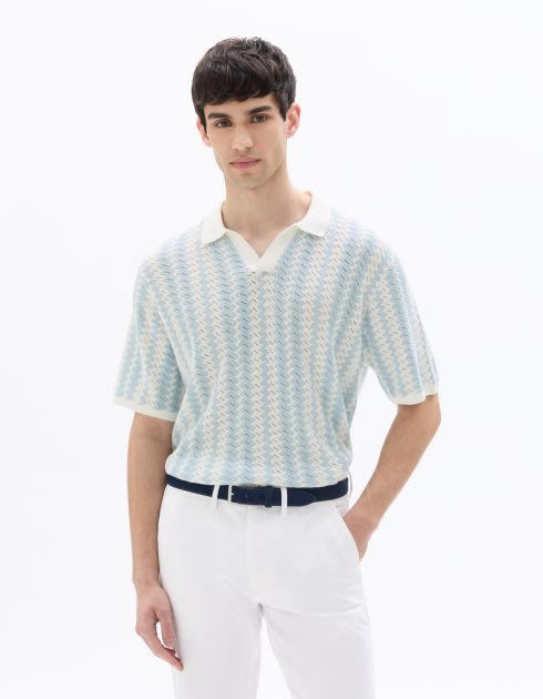 Polo regular en maille rayée et texturée - bleu clair