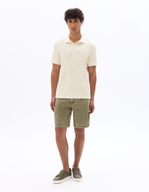 Bermuda regular en jean taille élastiquée - kaki