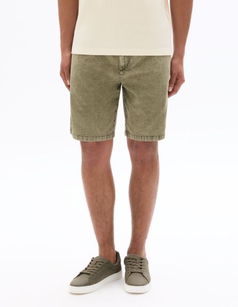 Bermuda regular en jean taille élastiquée - kaki
