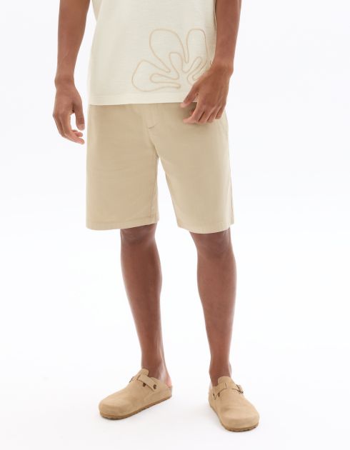Bermuda regular en jean taille élastiquée - beige