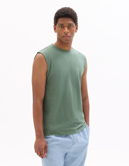 T-shirt tank boxy col rond - vert kaki
