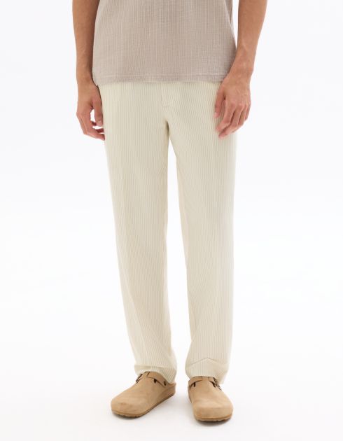 Pantalon 24H loose rayé stretch - blanc