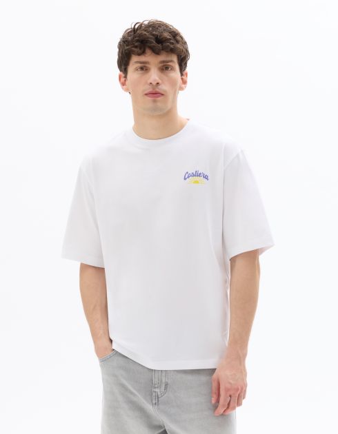 T-Shirt oversize col rond 100% coton imprimé citron - blanc