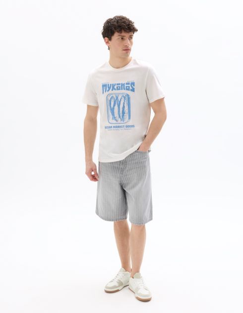 T-shirt regular col rond 100% coton imprimé Mykonos - beige