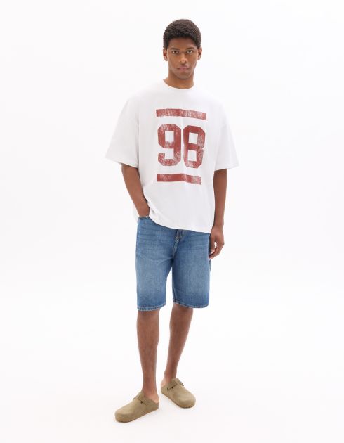 T-shirt oversize col rond 100% coton imprimé 98 - blanc