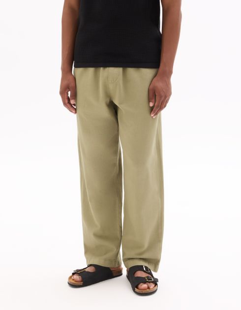 Pantalon relax 100% coton - kaki