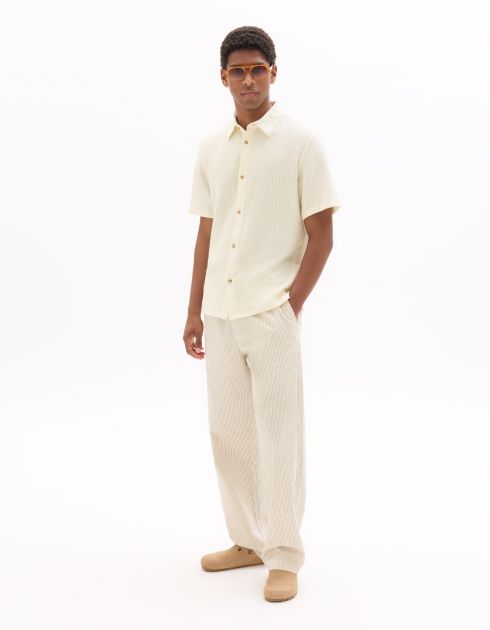 Pantalon loose 100% coton - beige rayé