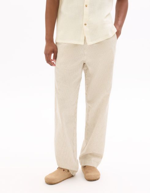 Pantalon loose 100% coton - beige rayé