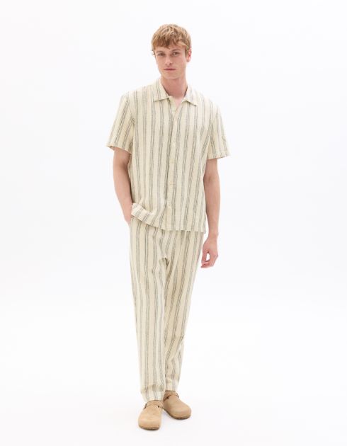 Pantalon relax imprimé rayé 100% coton - blanc
