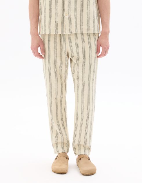 Pantalon relax imprimé rayé 100% coton - blanc