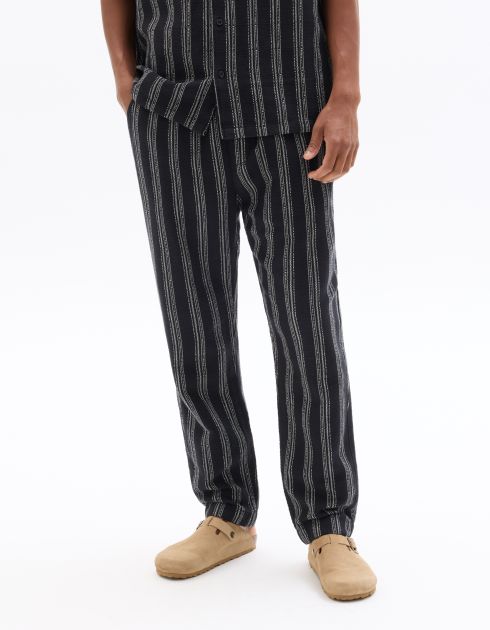 Pantalon relax imprimé rayé 100% coton - noir