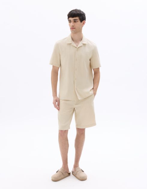 Bermuda en coton lin texturé - écru