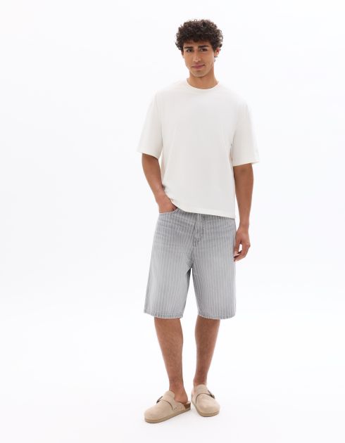Bermuda jort baggy en jean rayé - gris