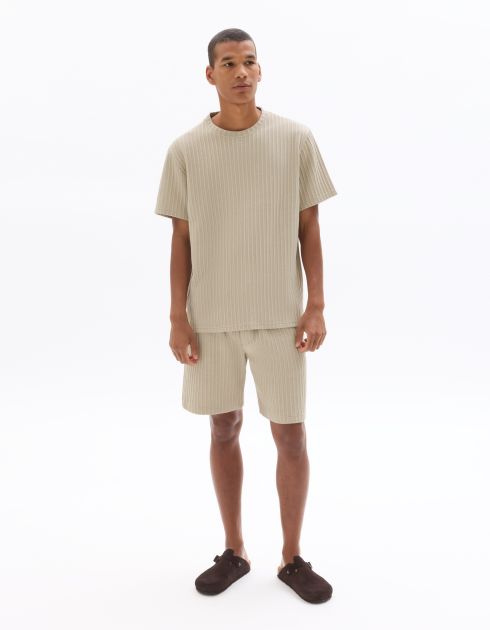 T-shirt boxy col rond côtelé 100% coton - beige