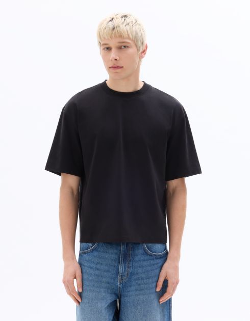 T-shirt boxy cropped col rond 100% coton - noir