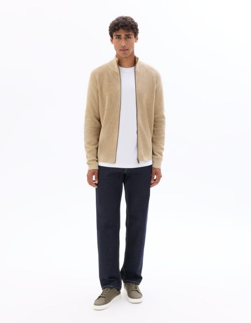Pull zippé effet gaufré - beige