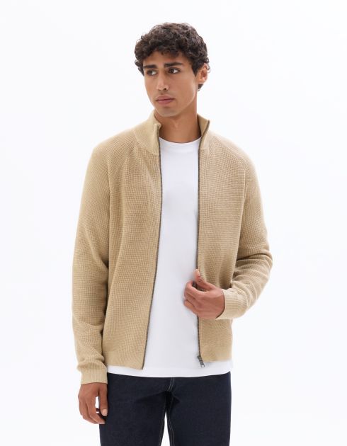 Pull zippé effet gaufré - beige
