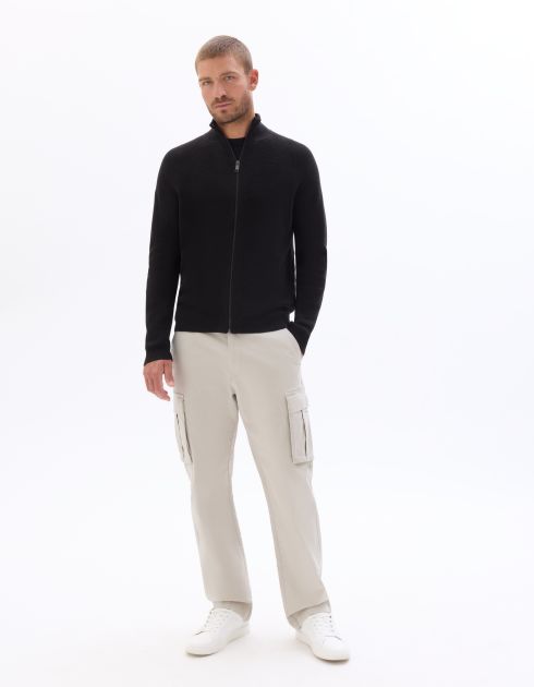 Pull zippé effet gaufré - noir