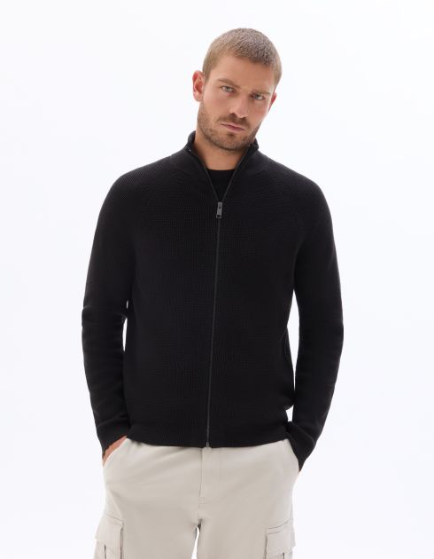 Pull zippé effet gaufré - noir