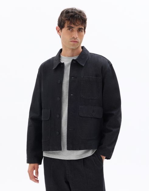 Veste en jean multi poches - noir