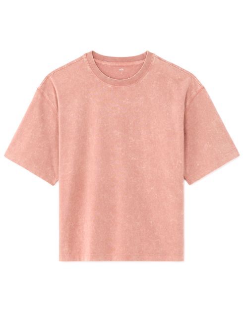 T-shirt boxy col rond 100% coton Tye and Dye - vieux rose