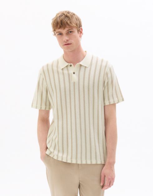 Polo regular 100% coton rayé et texturé - blanc