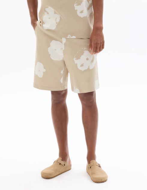 Bermuda 100% coton imprimé floral - beige