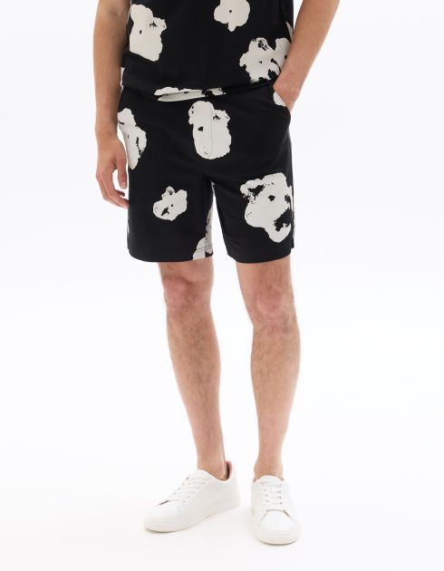 Bermuda 100% coton imprimé floral - noir