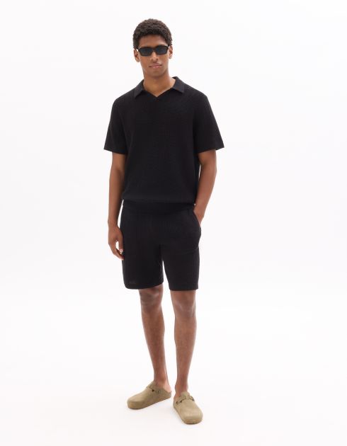 Polo regular en maille chevron 100% coton - noir