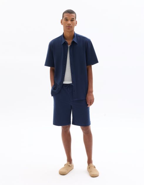 Polo col cubain regular en seersucker - marine