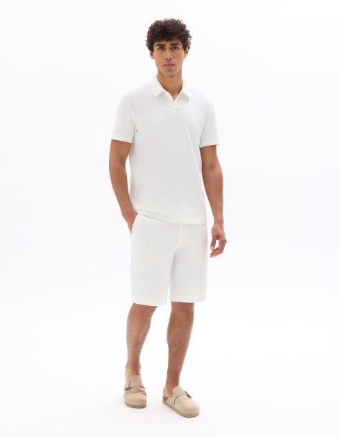 Polo col cubain regular en seersucker - blanc