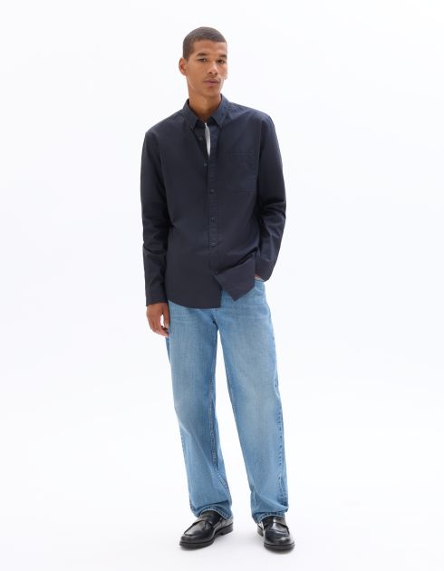Chemise regular col américain 100% coton - bleu