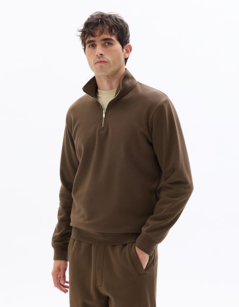 Sweat regular col camionneur en molleton - marron