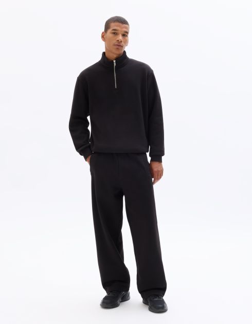 Sweat regular col camionneur en molleton - noir