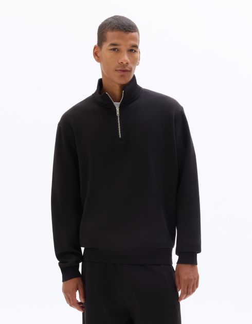 Sweat regular col camionneur en molleton - noir